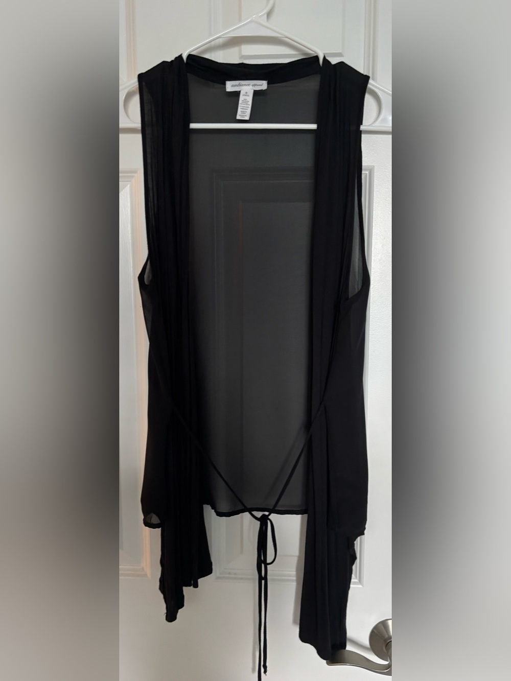 Ambiance Apparel Sheer Sleeveless Front Tie Cardigan Blouse Black Size S